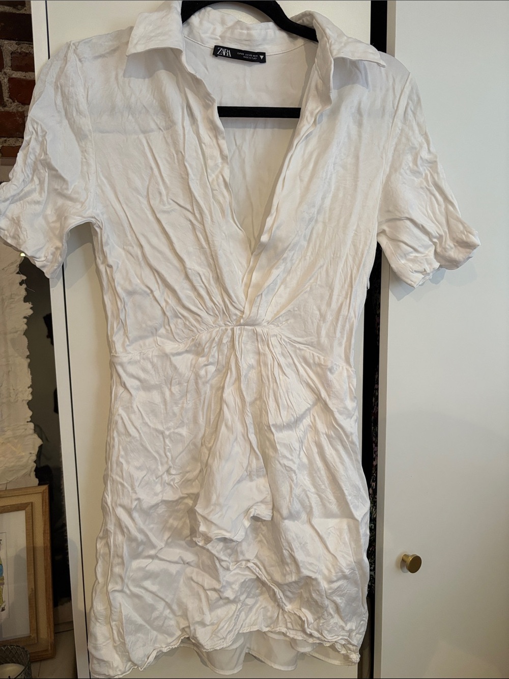 Zara White Short Sleeve V-Neck Tunic/short dress